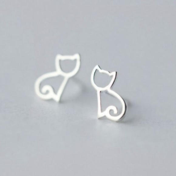 Jewelry - Genuine 925 Sterling Silver Cut Out Cat Earrings